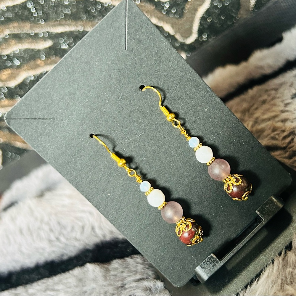 Handcrafted genuine blood stone milk glass faceted opalite earrings